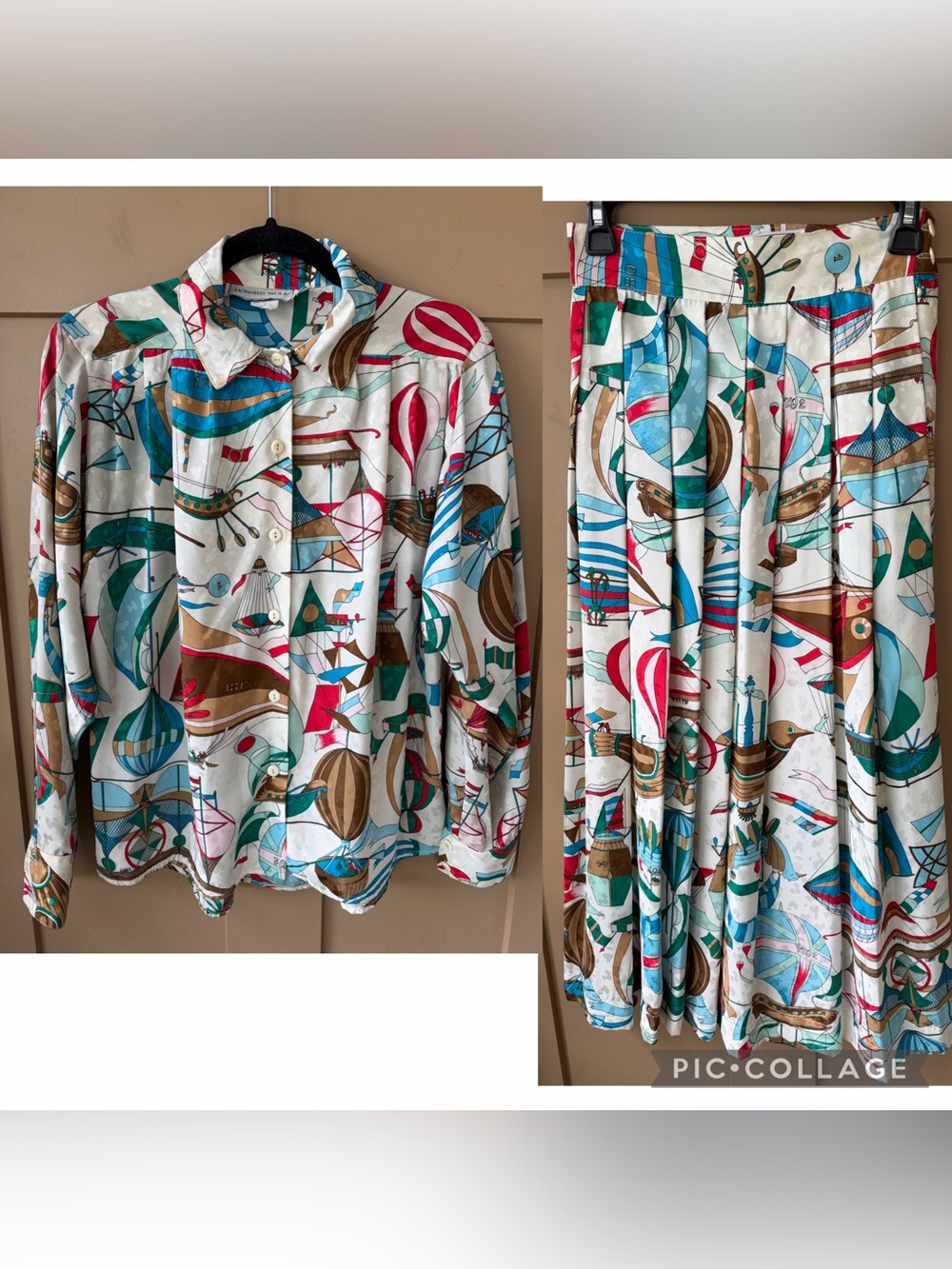 Howard Wolfe Vtg Like New Novelty Printed Balloon Zeppelin Skirt Set Small